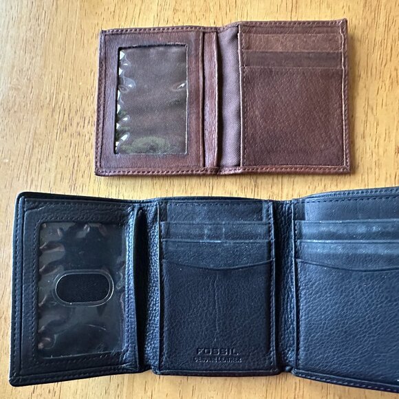 Fossil Black Genuine Leather Trifold Wallet - Gently Used & brown bifold wallet - Picture 1 of 5